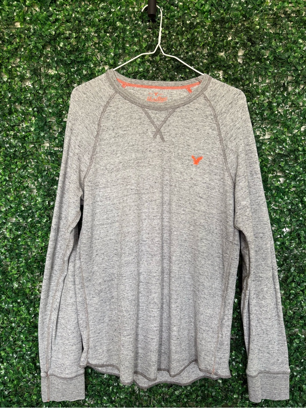 American Eagle Outfitters Gray Long Sleeve Crewneck Tee with Orange Logo